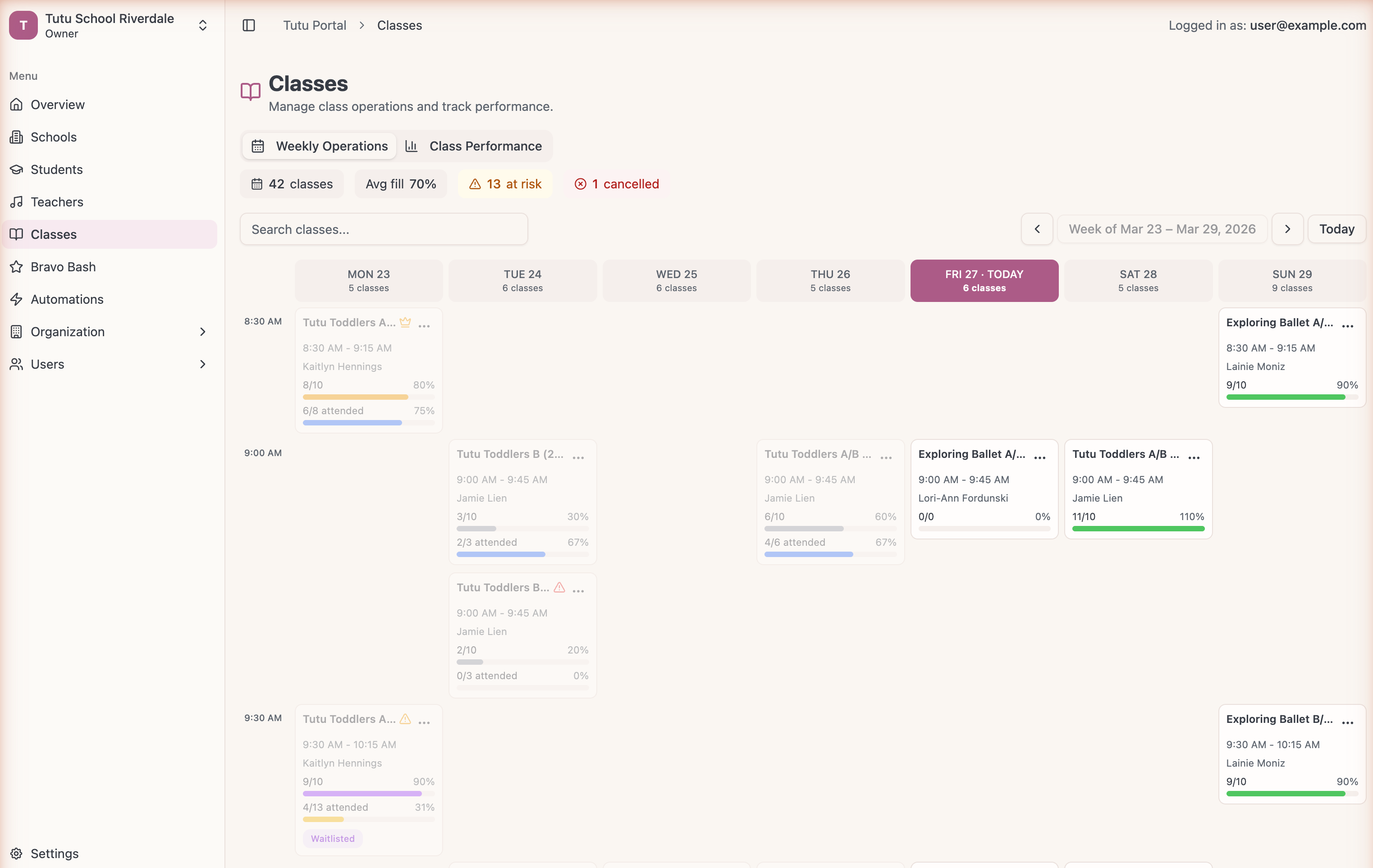 Weekly Class Schedule